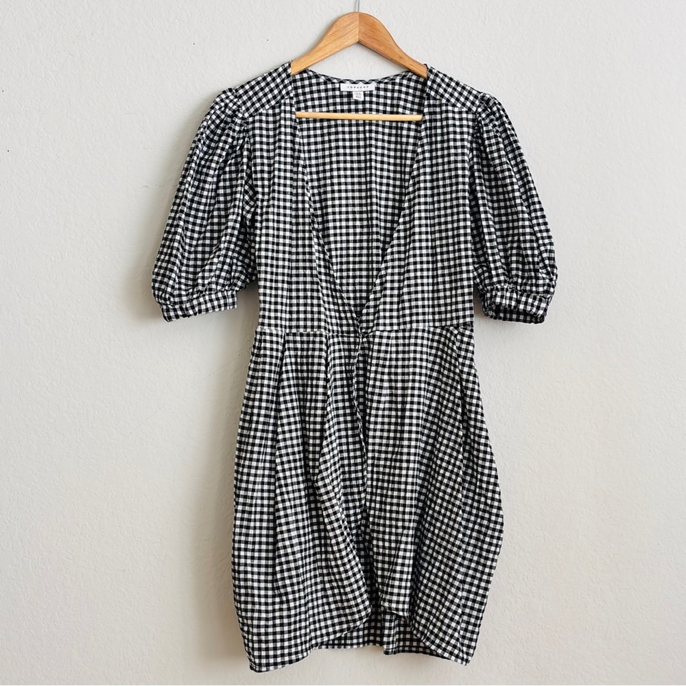 Topshop Black and White Gingham Midi Dress